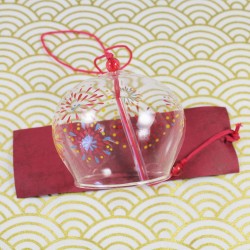 grand carillon en verre furin traditionnel japonais rose avec fleurs