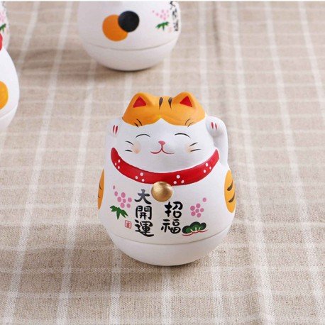 Statuette Culbuto Chat Porte Bonheur Et Chance Maneki Neko Fengshui